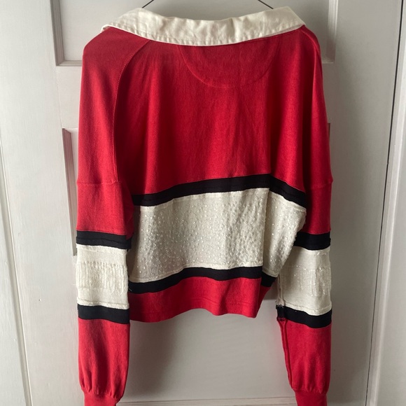 Free People red/white/ sequin rugby top - Picture 4 of 4